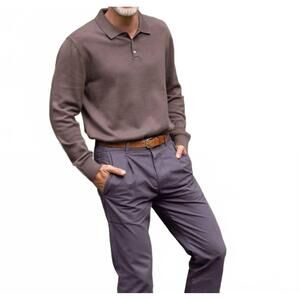 NEW ALEX CRANE feather long sleeve polo in coffee